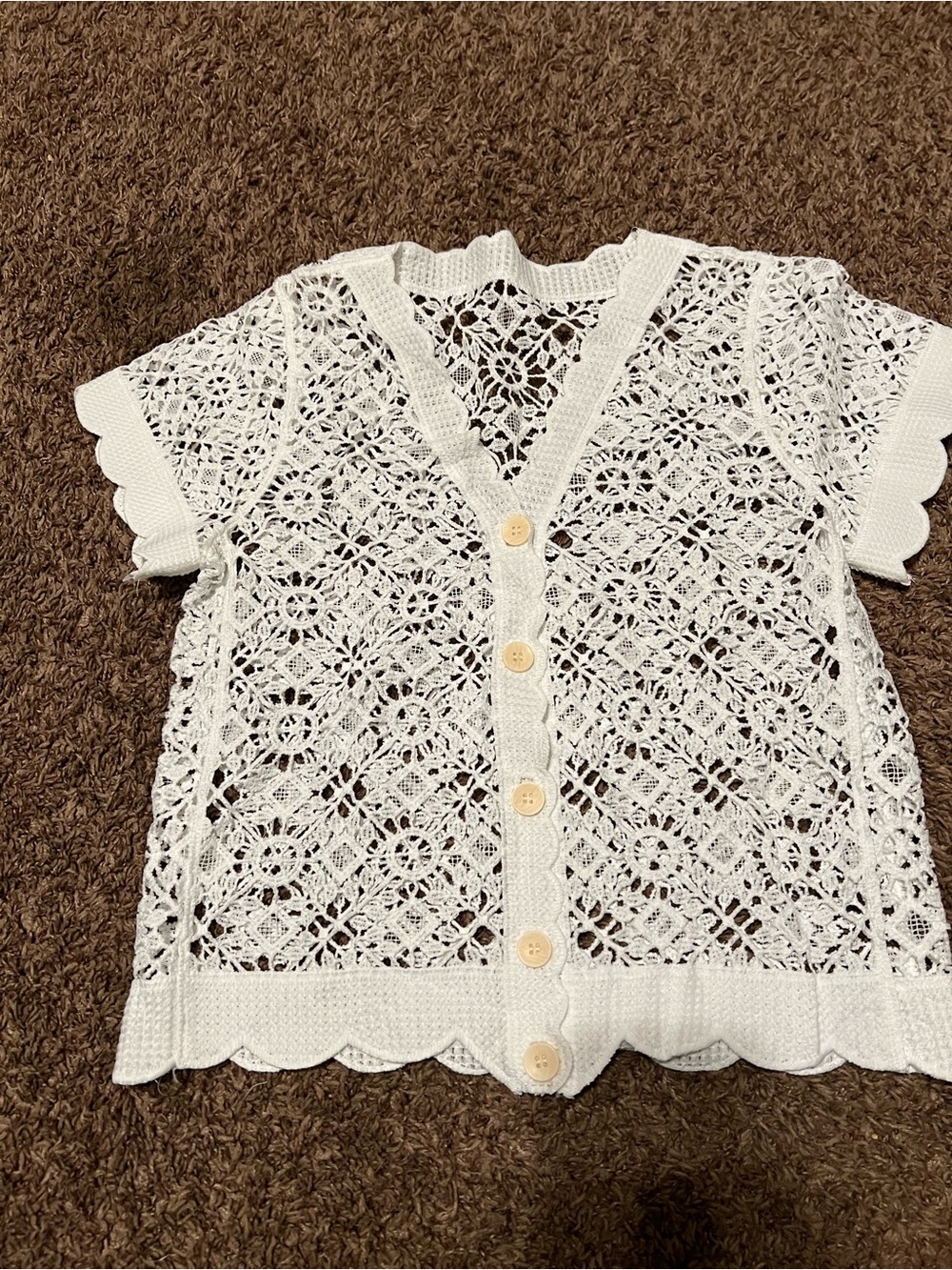 White Crochet Button-Front Womens Small Top
